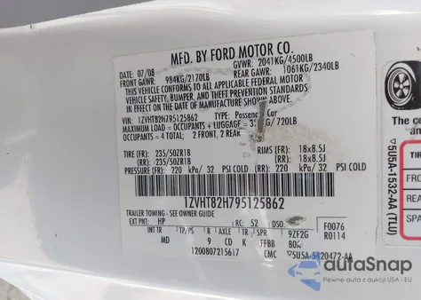 2009 Ford Mustang Gt/Gt Premium из США, поврежденный, VIN 1ZVHT82H795125862